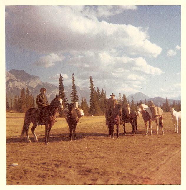 Bert Rowe and Abe Loewen heading to the Moose Horn on boundary patrol, 1964