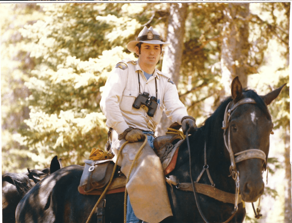 Bob riding Flag, leading Molly May 1977