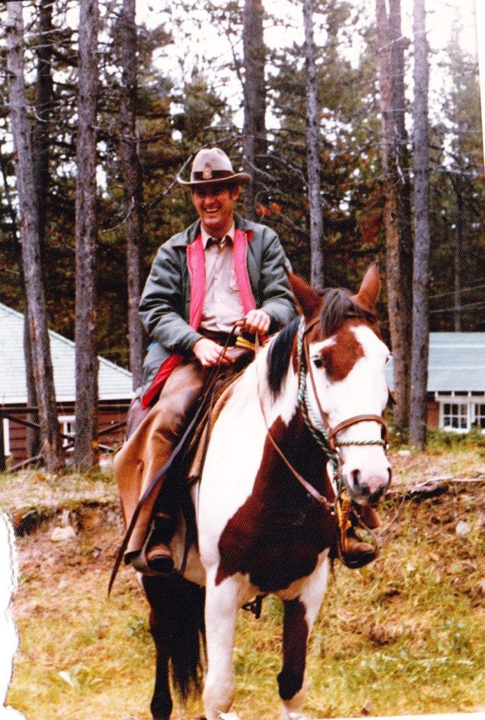Al Stendie riding Boothlegger, Jasper National Park.

