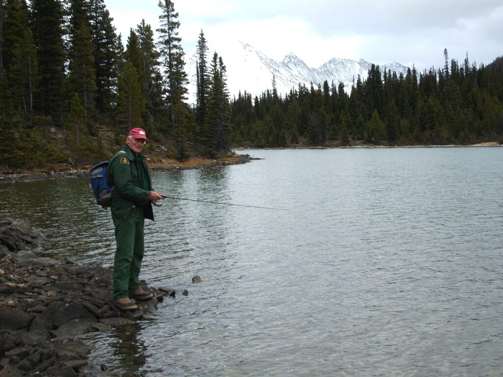 A little after hours aquatic survey at Caribou Lakes, Jasper National Park, circa 2005.  Photo by Rod Wallace.
