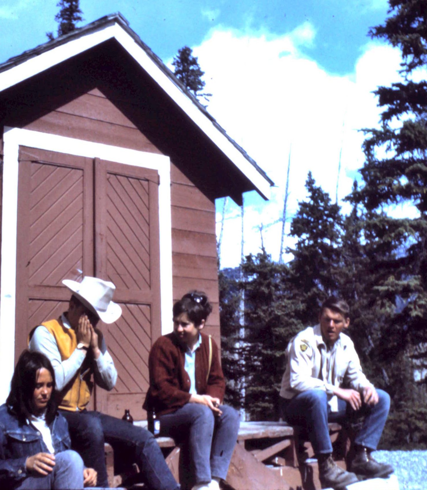 Jay Morton entertaining the girls at Saskatchewan River Crossing.  Paul at right.  Photo courtesy of Don Mickle.
