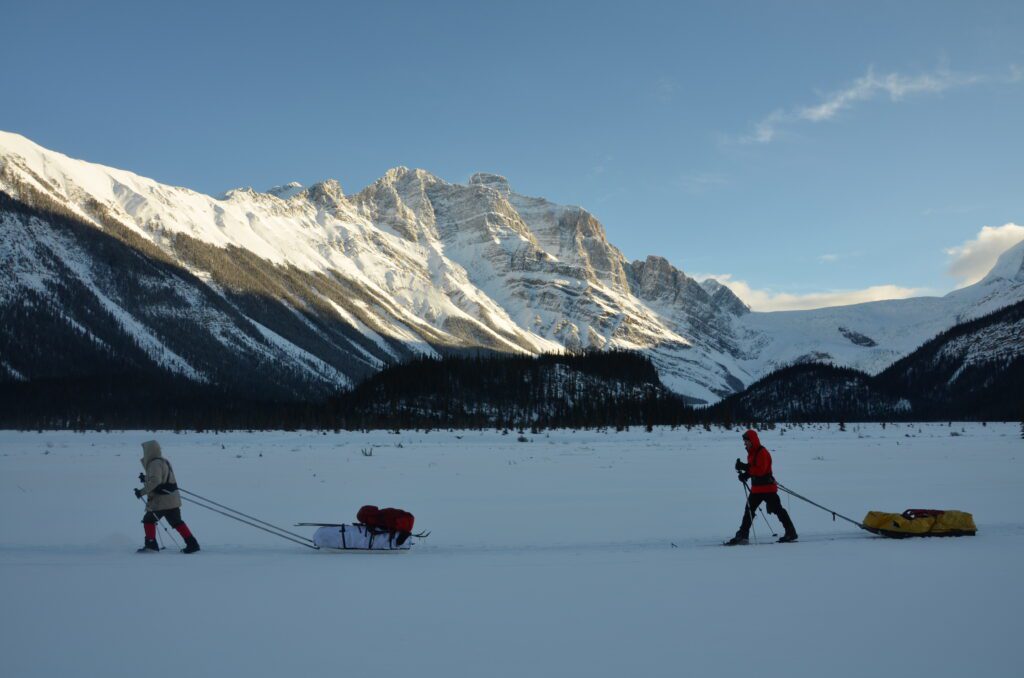 Mike and Ed Struzick on Scott Gravel Flats, returning from Athabasca Pass 