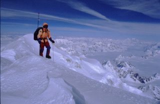 Terry on Logan Ridge view of St. Elias Icefields 2000