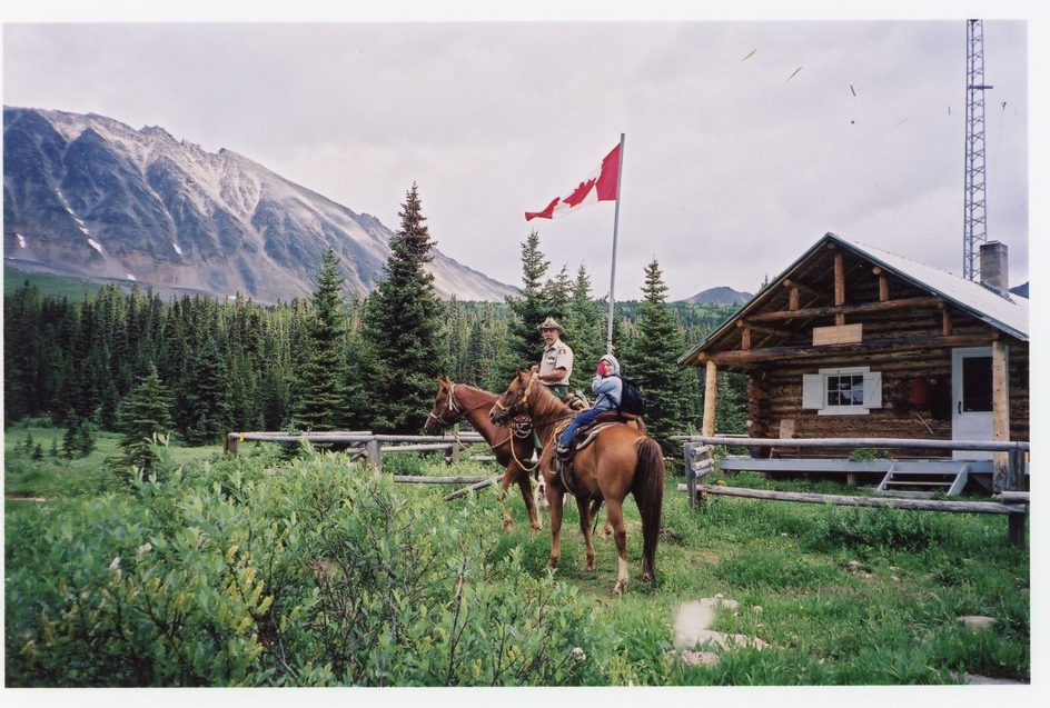 Mike Comeau and daughter Merewyn leaving warden cabin for campgrounds patrol 2002
