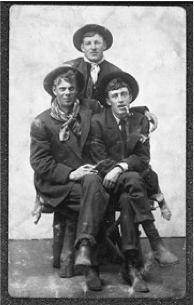 Young trail guides in Banff: L-R Soapy Smith, George Harrison, Bill Potts